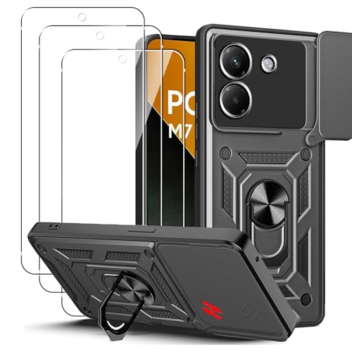 carinacoco Schutzhülle für Xiaomi POCO M7 Pro mit 3 Displayschutzfolien aus gehärtetem Glas, mit Schiebe-Kamera-Abdeckung und Fingerring-Ständer, weiches TPU + hartes Polycarbonat, kratzfest, stoßfest carinacoco Schutzhülle für Xiaomi POCO M7 Pro mit 3 Displayschutzfolien aus gehärtetem Glas, mit Schiebe-Kamera-Abdeckung und Fingerring-Ständer, weiches TPU + hartes Polycarbonat, kratzfest, stoßfest von carinacoco