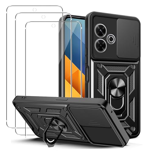 carinacoco Schutzhülle für Xiaomi Poco M6 4G/Redmi 13 4G mit 3 Displayschutzfolien, mit Schiebe-Kamera-Abdeckung und Fingerring-Ständer, weiches TPU + hartes Polycarbonat, kratzfest, stoßfest, carinacoco Schutzhülle für Xiaomi Poco M6 4G/Redmi 13 4G mit 3 Displayschutzfolien, mit Schiebe-Kamera-Abdeckung und Fingerring-Ständer, weiches TPU + hartes Polycarbonat, kratzfest, stoßfest, von carinacoco