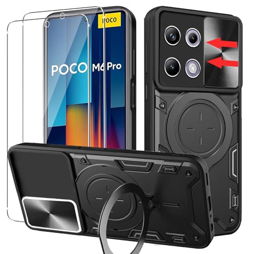 carinacoco Schutzhülle für Xiaomi Poco M6 Pro 4G/Redmi Note 13 Pro 4G, mit Schiebe-Kamera-Abdeckung, weiches TPU + harte PC-Handyhülle [drehbarer Fingerring-Ständer], kratzfest, stoßfest, robuste von carinacoco