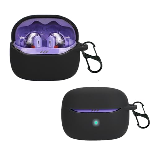 carinacoco Silikonhülle für JBL Tune Beam 2 mit Karabiner, weich und flexibel, ultradünne stoßfeste Abdeckung, Slim-Fit Anti-Fall Kopfhörer-Hülle für JBL Tune Beam 2, Schwarz von carinacoco