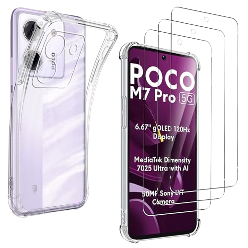 carinacoco Transparente Schutzhülle für Xiaomi POCO M7 Pro 5G mit 3 Displayschutzfolien aus gehärtetem Glas, Ultra Slim Fit, weiche TPU-Eckstoßstange, Airbag-Fallschutz, stoßfest, kratzfest carinacoco Transparente Schutzhülle für Xiaomi POCO M7 Pro 5G mit 3 Displayschutzfolien aus gehärtetem Glas, Ultra Slim Fit, weiche TPU-Eckstoßstange, Airbag-Fallschutz, stoßfest, kratzfest von carinacoco