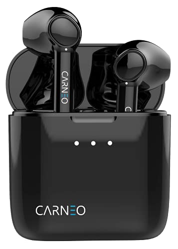 Carneo S8 Schwarz, Bluetooth kabellose In Ear Kopfhörer, Freisprechbearbeitung von Telefonanrufen, Wiederaufladbare Powerbank 500 mAh zum Laden von Kopfhörern, Tasten mit Steuerung direkt am Kopfhörer von carneo