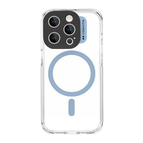 case&me Transparente Hülle mit MagSafe Modul für iPhone 15 Pro MagSafe Kompatibel mit Kameraschutz Blau von case&me