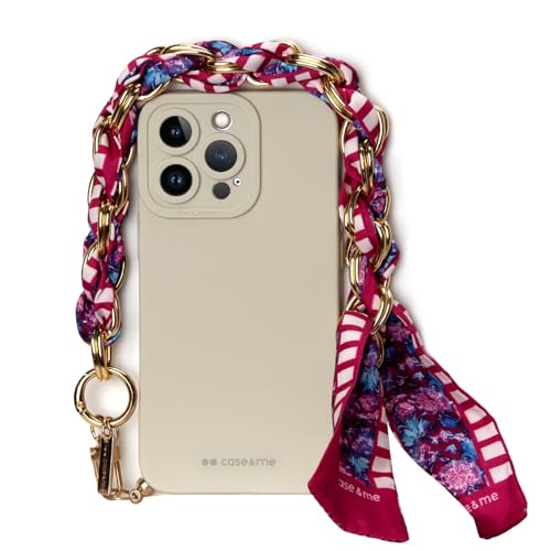 case&me iPhone 13 Pro Hülle mit Halstuch Weich Kameraschutz Cover mit Handschlaufe Fashion Cover Elfenbein von case&me