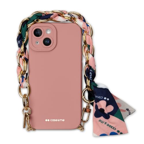 case&me iPhone 14 Hülle mit Halstuch Weich Kameraschutz Cover mit Handschlaufe Cover Fashion Pink von case&me