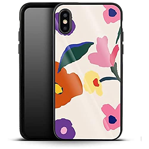 caseable Apple iPhone X/XS Luxus Glas Handyhülle - stoßdämpfend & Kratzfeste Oberfläche - Buntes Design - Handpainted Blooms - Floral Blumen von caseable