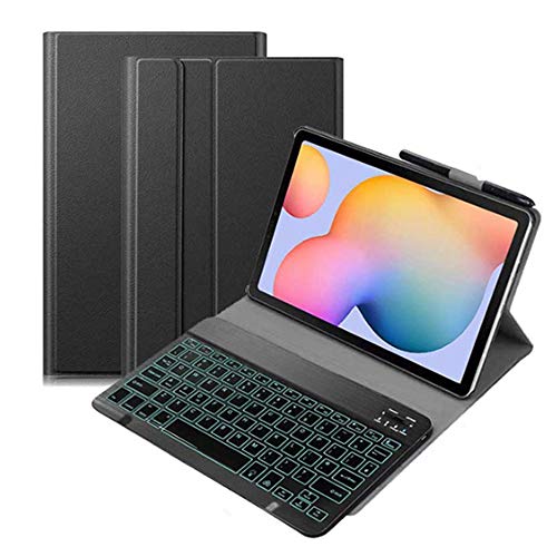 Schutzhülle für Samsung Galaxy Tab S7 Plus 12.5 Zoll 2020 Tastatur, Lederhülle, 7 Farben, Bluetooth-Ständer, abnehmbare Tastaturhülle für S7+ SM-T970/T975/T976 Release (schwarz) von casefromme