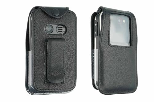 caseroxx Ledertasche mit Gürtelclip kompatibel mit Emporia Happy E30 aus Echtleder, Tasche mit Gürtelclip und Sichtfenster in schwarz von caseroxx