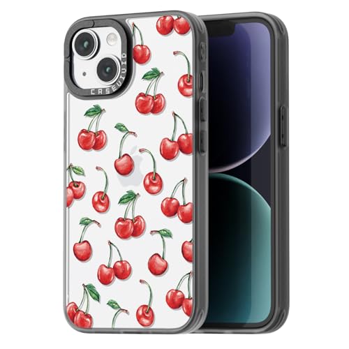 casevivid Kompatibel mit iPhone 15 Hülle, niedliche Ästhetik – langlebige Mode lustige Handyhülle – Kirsche Muster Cover Design für iPhone 15 6.1 Zoll Schwarz von casevivid