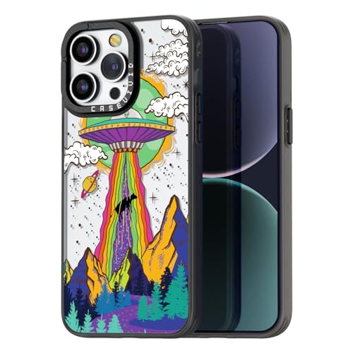 casevivid Kompatibel mit iPhone 15 Pro Max Hülle Niedliche Ästhetik – Langlebige Mode Lustige Handyhülle – Girly UFO Muster Print Cover Design für Frau Mädchen 6,7 Zoll Schwarz von casevivid