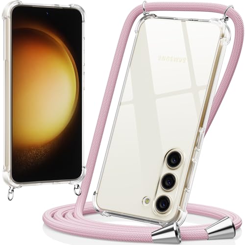 caslord Handykette Handyhülle mit Band für Samsung Galaxy S23 5G, Handyband zum Umhängen Handy Umhängeband TPU Handyhülle mit Kette für Galaxy S23 5G-Rosa von caslord