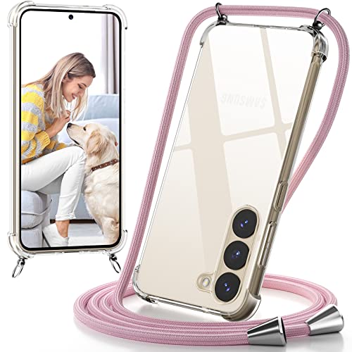 caslord Handykette Handyhülle mit Band für Samsung Galaxy S23 5G, Handyband zum Umhängen Handy Umhängeband TPU Handyhülle mit Kette für Galaxy S23 5G-Roségold von caslord