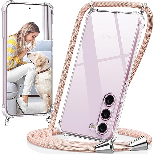 caslord Handykette Handyhülle mit Band für Samsung Galaxy S23 Plus, Handyband zum Umhängen Handy Umhängeband TPU Handyhülle mit Kette für Galaxy S23 Plus-Rosa von caslord