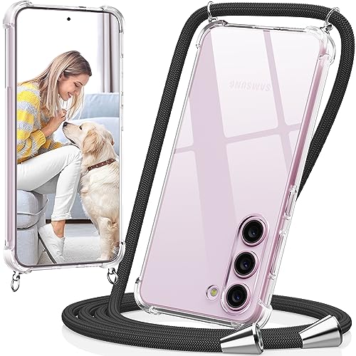 caslord Handykette Handyhülle mit Band für Samsung Galaxy S23 Plus, Handyband zum Umhängen Handy Umhängeband TPU Handyhülle mit Kette für Galaxy S23 Plus-Schwarz von caslord