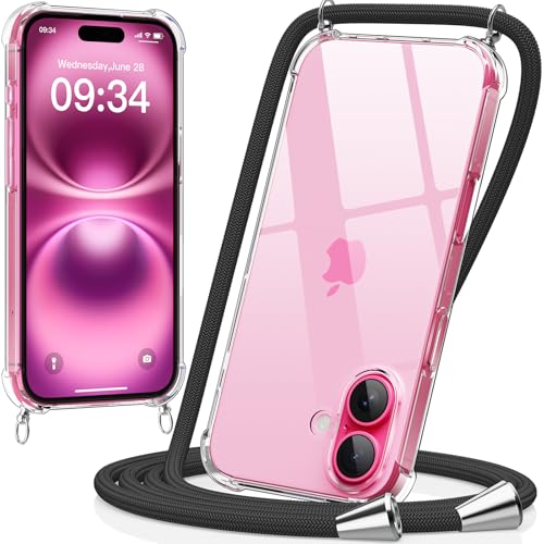 caslord Handykette Hülle mit Band Für iPhone 16 6.3 Zoll- Necklace Transparent Handyhülle Case mit Strap Schnur Abnehmbar, Schutzhülle zum Umhängen Kordel, Schwarz caslord Handykette Hülle mit Band Für iPhone 16 6.3 Zoll- Necklace Transparent Handyhülle Case mit Strap Schnur Abnehmbar, Schutzhülle zum Umhängen Kordel, Schwarz von caslord