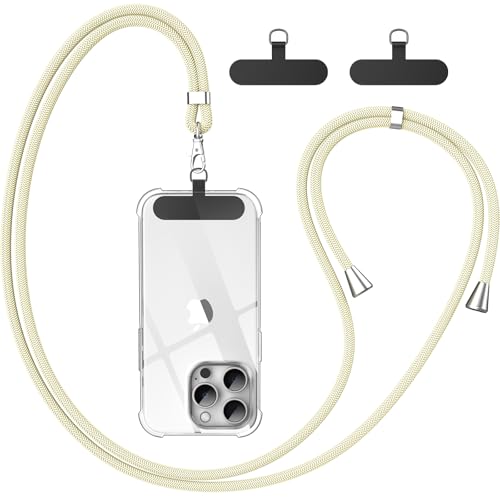 caslord Handykette Universal, Handy Lanyard mit 2 Stück Universelles Patch, Handyband mit Hülle kombinierbar, Einstellbar und Abnehmbar - Beige von caslord