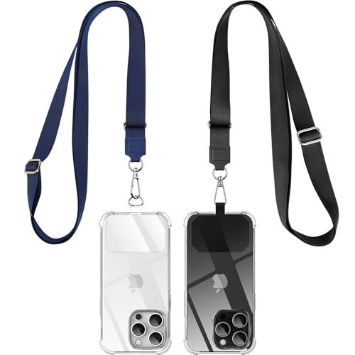 caslord Handykette Universal 2 Stück, 2× Universelles Pad, 2× Einstellbar Halsband Schlüsselband, Kompatibel mit alle Smartphone, Handyband mit jeder Hülle kombinierbar,(Schwarz+Blau) von caslord