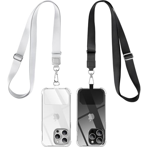 caslord Handykette Universal 2 Stück, 2× Universelles Pad, 2× Einstellbar Halsband Schlüsselband, Kompatibel mit alle Smartphone, Handyband mit jeder Hülle kombinierbar,(Schwarz+Grau) von caslord
