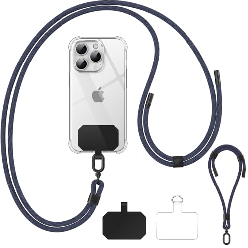 caslord Handykette Universal für alle Smartphones, Kette zum Umhängen um Hals & Handgelenk, mit 2 Stück Durable Patches und 2 Stück Einstellbar Schlüsselband Kette, für alle Handyhülle -Dunkelgrau von caslord