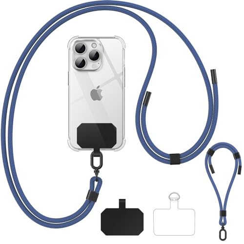 caslord Handykette Universal für alle Smartphones, mit 2 Stück Universelles Pad und 2 Stück Handykette, Kette zum Umhängen um Hals & Handgelenk, Einstellbar und Abnehmbar - Blau von caslord