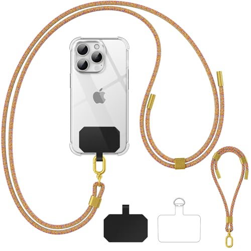 caslord Handykette Universal für alle Smartphones, Kette zum Umhängen um Hals & Handgelenk, mit 2 Stück Durable Patches 1 lange und 1 kurze Einstellbar Schlüsselband Kette, für alle Handyhülle-Rainbow caslord Handykette Universal für alle Smartphones, Kette zum Umhängen um Hals & Handgelenk, mit 2 Stück Durable Patches 1 lange und 1 kurze Einstellbar Schlüsselband Kette, für alle Handyhülle-Rainbow von caslord