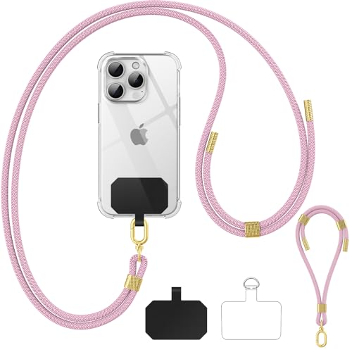 caslord Handykette Universal für alle Smartphones, mit 2 Stück Universelles Pad und 2 Stück Handykette, Kette zum Umhängen um Hals & Handgelenk, Einstellbar und Abnehmbar - Roségold von caslord