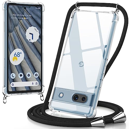caslord Handykette für Google Pixel 7A 6,1", Hülle mit Band zum Umhängen TPU Handyhülle [Stoßfest] [Kameraschutz] [Längenverstellbar] -Schwarz von caslord
