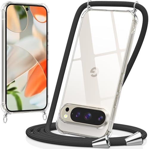 caslord Handykette für Google Pixel 9 Pro XL Hülle mit Band, Handyhülle für zum Umhängen, Necklace Hülle [Stoßfest] [Kameraschutz] [Längenverstellbar] -Schwarz von caslord