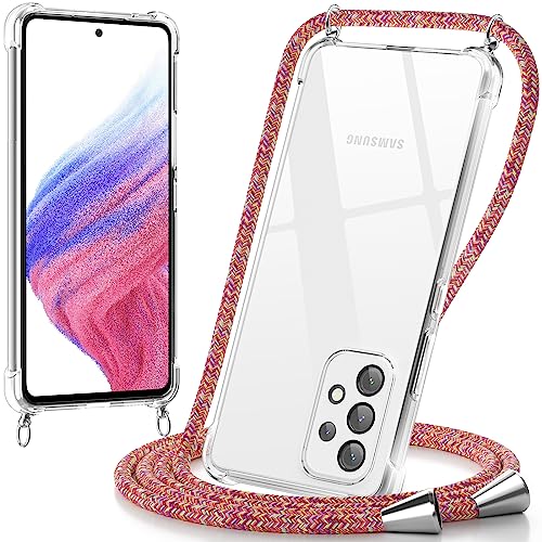 caslord Handykette für Samsung Galaxy A53 5G 6,5", Hülle mit Band zum Umhängen TPU Handyhülle [Stoßfest] [Kameraschutz] [Längenverstellbar] -Rot Rainbow von caslord