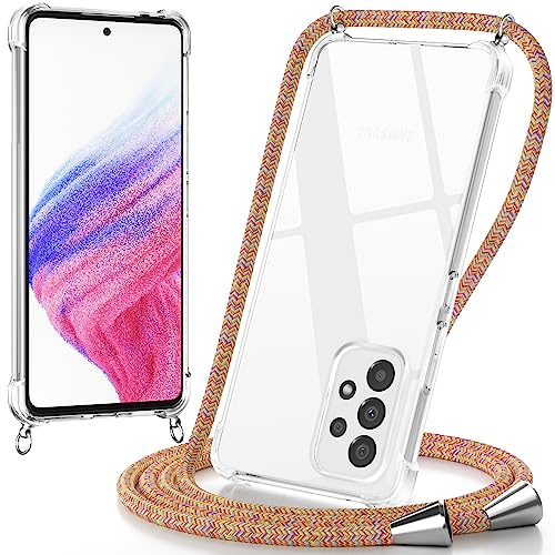 caslord Handykette für Samsung Galaxy A53 5G Hülle mit Band zum Umhängen TPU Handyhülle mit Kette [Stoßfest] [Kameraschutz] [Längenverstellbar] -Rainbow von caslord