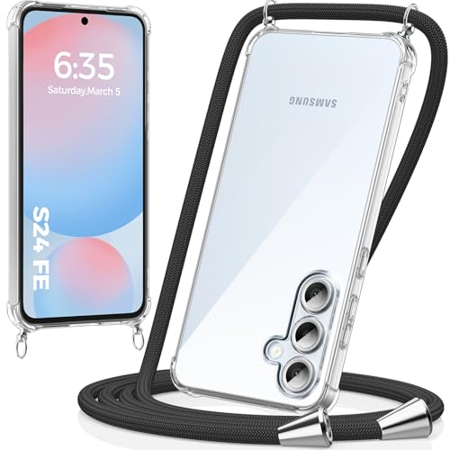 caslord Handykette für Samsung Galaxy S24 FE 5G Hülle mit Band, Handyhülle für zum Umhängen, Necklace Hülle [Stoßfest] [Kameraschutz] [Längenverstellbar] -Schwarz von caslord