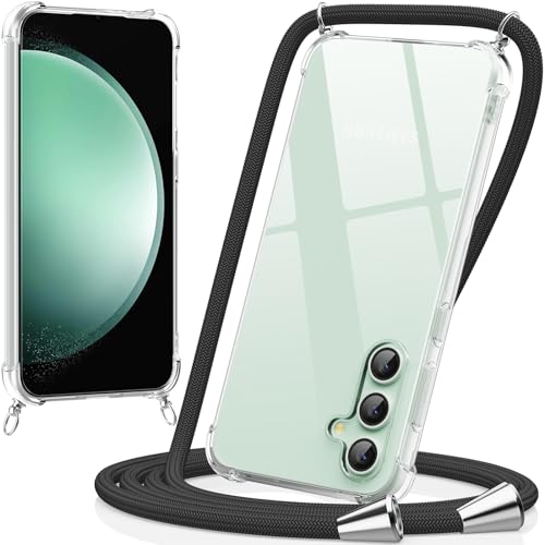 caslord Handykette kompatibel mit Samsung Galaxy S23 FE, Necklace Handyhülle mit Band Transparent Schutzhülle, Handyhülle für zum Umhängen [Stoßfest] [Kameraschutz] [Längenverstellbar] Schwarz von caslord