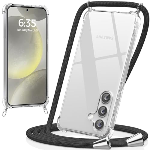 caslord Handykette kompatibel mit Samsung Galaxy S24 Plus, Necklace Hülle mit Bands Handyhülle für zum Umhängen, Transparent Case mit Handykordel,Stoßfeste Schutzhülle zum Umhängen Kordel,Schwarz von caslord