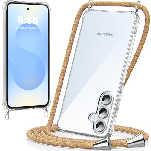 caslord Handykette kompatibel mit Samsung Galaxy S25, Necklace Hülle mit Bands Handyhülle für zum Umhängen, Transparent Case mit Handykordel,Stoßfeste Schutzhülle zum Umhängen Kordel, Rainbow von caslord