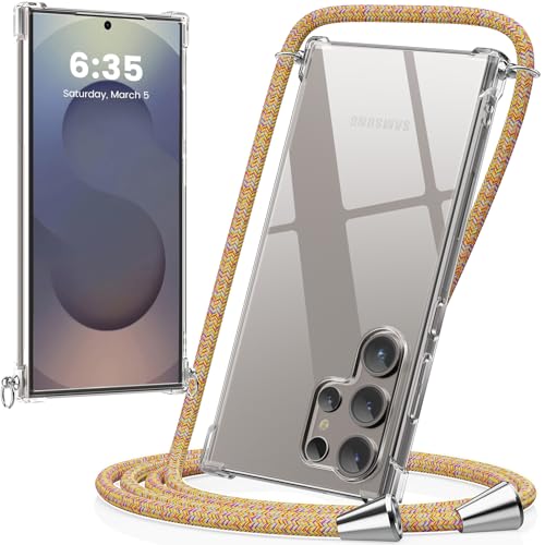 caslord Handykette kompatibel mit Samsung Galaxy S25 Ultra, Necklace Hülle mit Bands Handyhülle für zum Umhängen, Transparent Case mit Handykordel,Stoßfeste Schutzhülle zum Umhängen Kordel, Rainbow von caslord