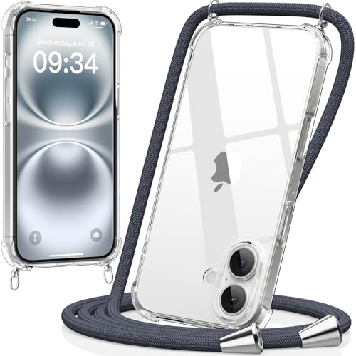 caslord Handykette kompatibel mit iPhone 16 6,3 Zoll, Necklace Hülle mit Bands Handyhülle für zum Umhängen, Transparent Case mit Handykordel,Stoßfeste Schutzhülle zum Umhängen Kordel,Dunkelgrau caslord Handykette kompatibel mit iPhone 16 6,3 Zoll, Necklace Hülle mit Bands Handyhülle für zum Umhängen, Transparent Case mit Handykordel,Stoßfeste Schutzhülle zum Umhängen Kordel,Dunkelgrau von caslord