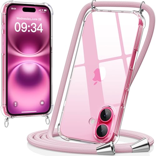 caslord Handykette kompatibel mit iPhone 16 6,3 Zoll, Necklace Hülle mit Bands Handyhülle für zum Umhängen, Transparent Case mit Handykordel,Stoßfeste Schutzhülle zum Umhängen Kordel,Roségold caslord Handykette kompatibel mit iPhone 16 6,3 Zoll, Necklace Hülle mit Bands Handyhülle für zum Umhängen, Transparent Case mit Handykordel,Stoßfeste Schutzhülle zum Umhängen Kordel,Roségold von caslord