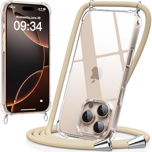 caslord Handykette kompatibel mit iPhone 16 Pro, Necklace Hülle mit Bands Handyhülle für zum Umhängen, Transparent Case mit Handykordel,Stoßfeste Schutzhülle zum Umhängen Kordel,Golden caslord Handykette kompatibel mit iPhone 16 Pro, Necklace Hülle mit Bands Handyhülle für zum Umhängen, Transparent Case mit Handykordel,Stoßfeste Schutzhülle zum Umhängen Kordel,Golden von caslord