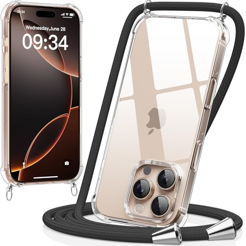 caslord Handykette kompatibel mit iPhone 16 Pro 6,3 Zoll, Necklace Hülle mit Bands Handyhülle für zum Umhängen, Transparent Case mit Handykordel,Stoßfeste Schutzhülle zum Umhängen Kordel,Schwarz caslord Handykette kompatibel mit iPhone 16 Pro 6,3 Zoll, Necklace Hülle mit Bands Handyhülle für zum Umhängen, Transparent Case mit Handykordel,Stoßfeste Schutzhülle zum Umhängen Kordel,Schwarz von caslord