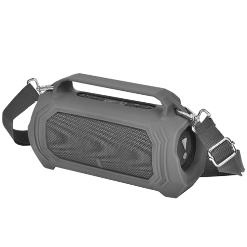 Silikon-Hülle für JBL Charge 5 wasserdichte tragbare Bluetooth-Lautsprecher, Reise Schutz-Gel-Haut, Wasserdichter Gummi-Beutel mit Schultergurt (Grau) von casmilee