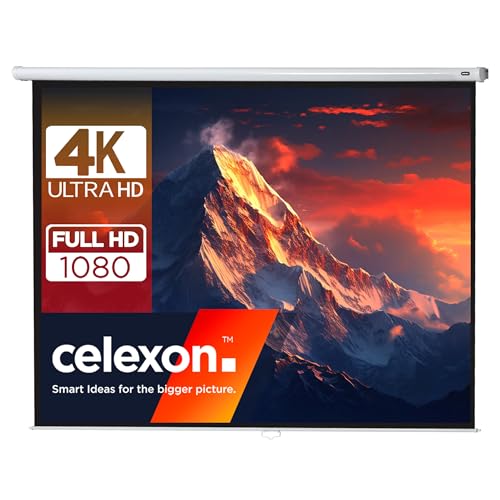 100" Zoll Rollo-Leinwand celexon Economy 4:3 | 200x150cm | 4K Full HD 3D | ausziehbare Leinwand für Heim-Kinos & Büro-Präsentationen mit Beamer-Projektoren | Decken- & Wand-Montage oder zum Aufhängen von celexon