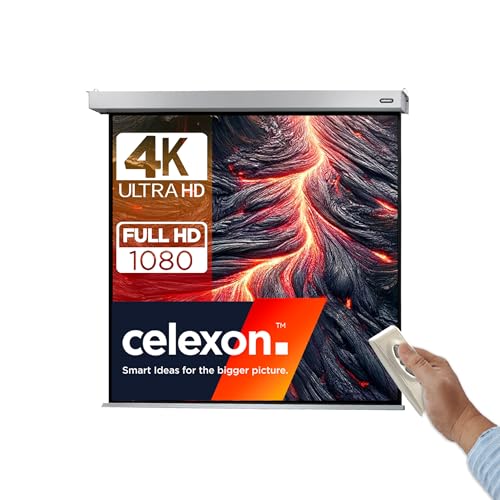 165" Zoll Motor-Leinwand celexon Pro Plus 1:1 | 300x300cm weiß | 4K Full HD 3D | elektrisch, mit Fernbedienung; für Heim-Kinos & Büro-Präsentationen mit Beamer-Projektoren | zur Decken-/ Wand-Montage von celexon