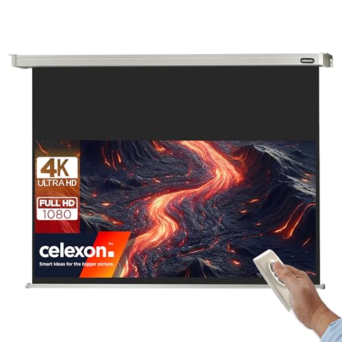 70" Zoll Motor-Leinwand celexon Pro 16:9 | 160x90 cm weiß | 4K Full HD 3D | elektrisch, mit Fernbedienung; für Heim-Kinos & Büro-Präsentationen mit Beamer-Projektoren | zur Decken-/ Wand-Montage von celexon