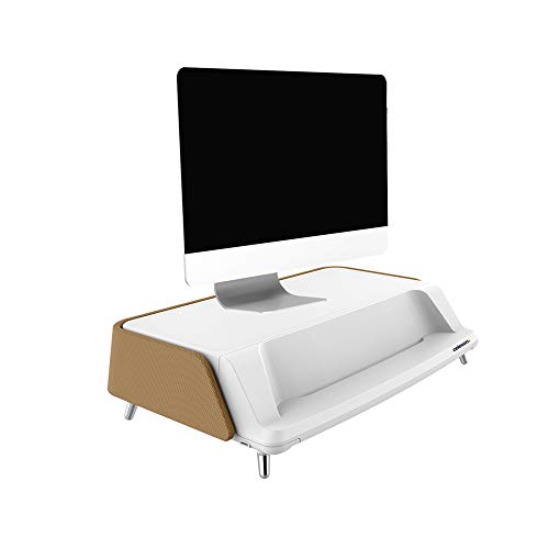 celexon Monitor-Erhöhung für Display, Monitor oder Laptop - inkl. Ablageflächer, USB Ladestation, UV Sterilisation - 55,1 x 13,5 x 34,5 cm - beige von celexon