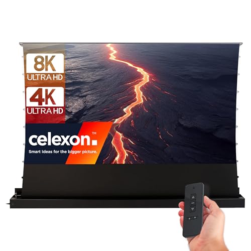 celexon elektrische CLR-Hochkontrast-Boden-Leinwand PLUS für die Nutzung mit einem Ultra-Kurzdistanz-Beamer im Heimkino oder für Buisnessprojektionen - 100" Zoll - 221,4x124,5 cm - 4K 8K UHD - schwarz von celexon