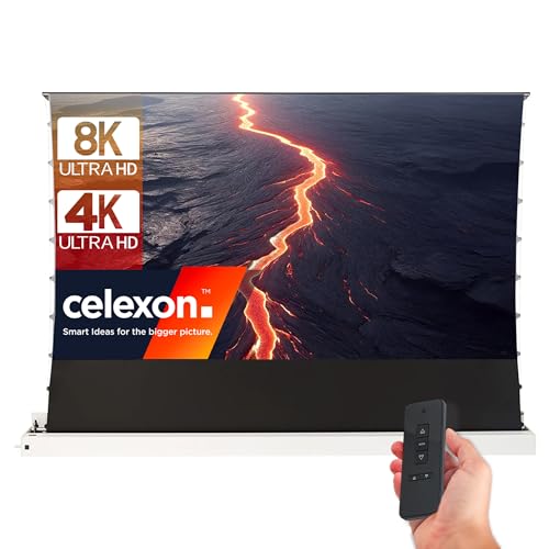 celexon elektrische CLR-Hochkontrast-Boden-Leinwand Plus für die Nutzung mit einem Ultra-Kurzdistanz-Beamer im Heimkino oder für Buisnessprojektionen - 100" Zoll - 221,4 x 124,5 cm - 4K 8K UHD - weiß von celexon