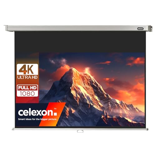 celexon Professional Rollo-Leinwand 105" | 240x135 cm 16:9 | manuell ausziehbare 4K, Full-HD Beamer-Leinwand für das Büro oder Heimkino-Projektionen | Wand- & Deckenmontage/zum Aufhängen von celexon