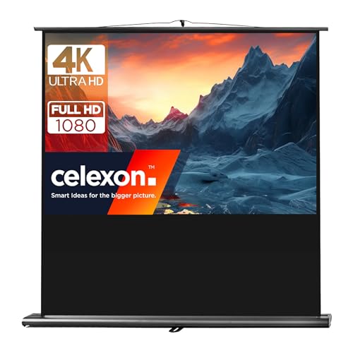 celexon Ultramobil Professional Pull-Up-Leinwand 80" | 180x113 cm 16:10 | transportable 4K, Full-HD Beamer-Leinwand zum blitzschnellen Ausziehen & Aufstellen | inkl. Tragegriff + Teleskopstange von celexon