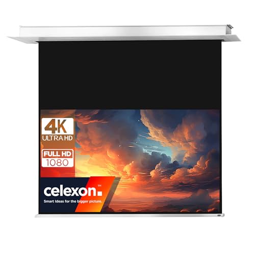 celexon motorisierte Heimkino- und Business-Beamer-Leinwand mit Diffuser Oberfläche Deckeneinbau Motor Professional Plus bis 4K - 160 x 90 cm - 16:9-70" Zoll von celexon