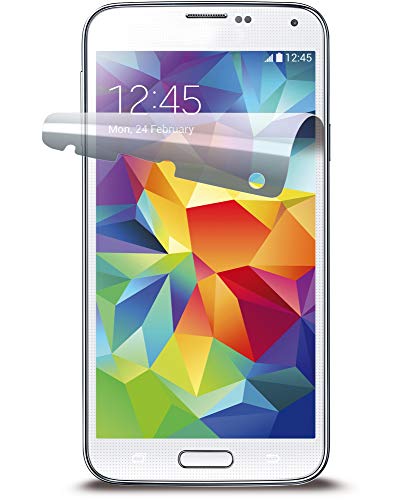 Cellular Line SPGALS5 Displayschutzfolie inkl. Microfasertuch, Staubentferner für Samsung Galaxy S5 (blasenfrei, 2-er Pack) transparent von cellularline
